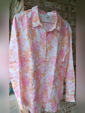 J. Jill Coral & Sea Turtle Linen Button- Down